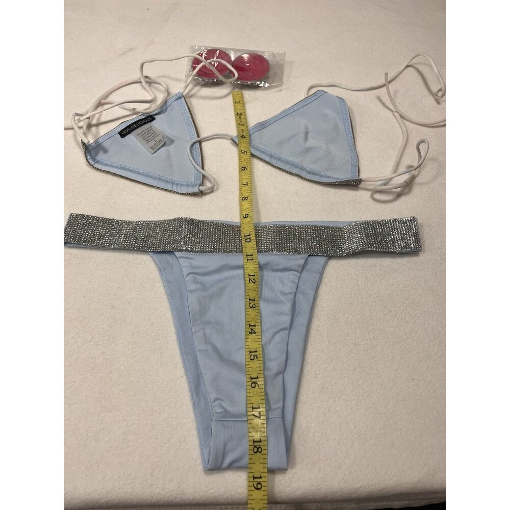 Hot & Delicious Rhinestone Bikini Set Festival Swimwear Silver Size L - Picture 15 of 15